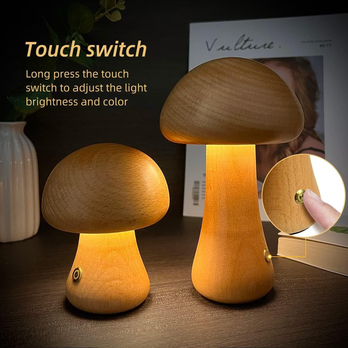 INS Wooden Cute Mushroom LED Night Light With