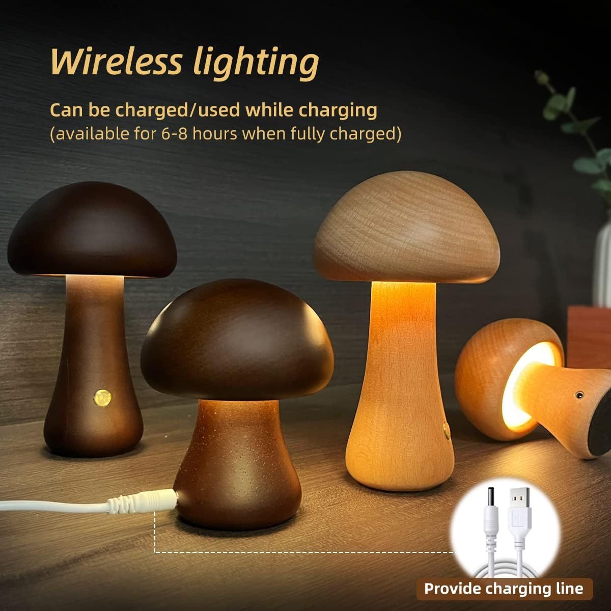 INS Wooden Cute Mushroom LED Night Light With