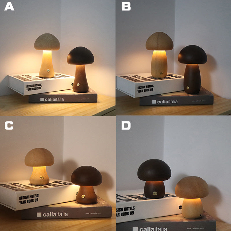 INS Wooden Cute Mushroom LED Night Light With