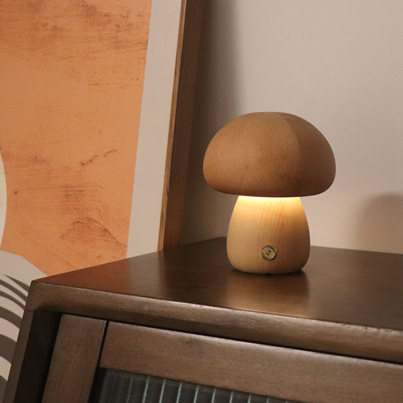 INS Wooden Cute Mushroom LED Night Light With